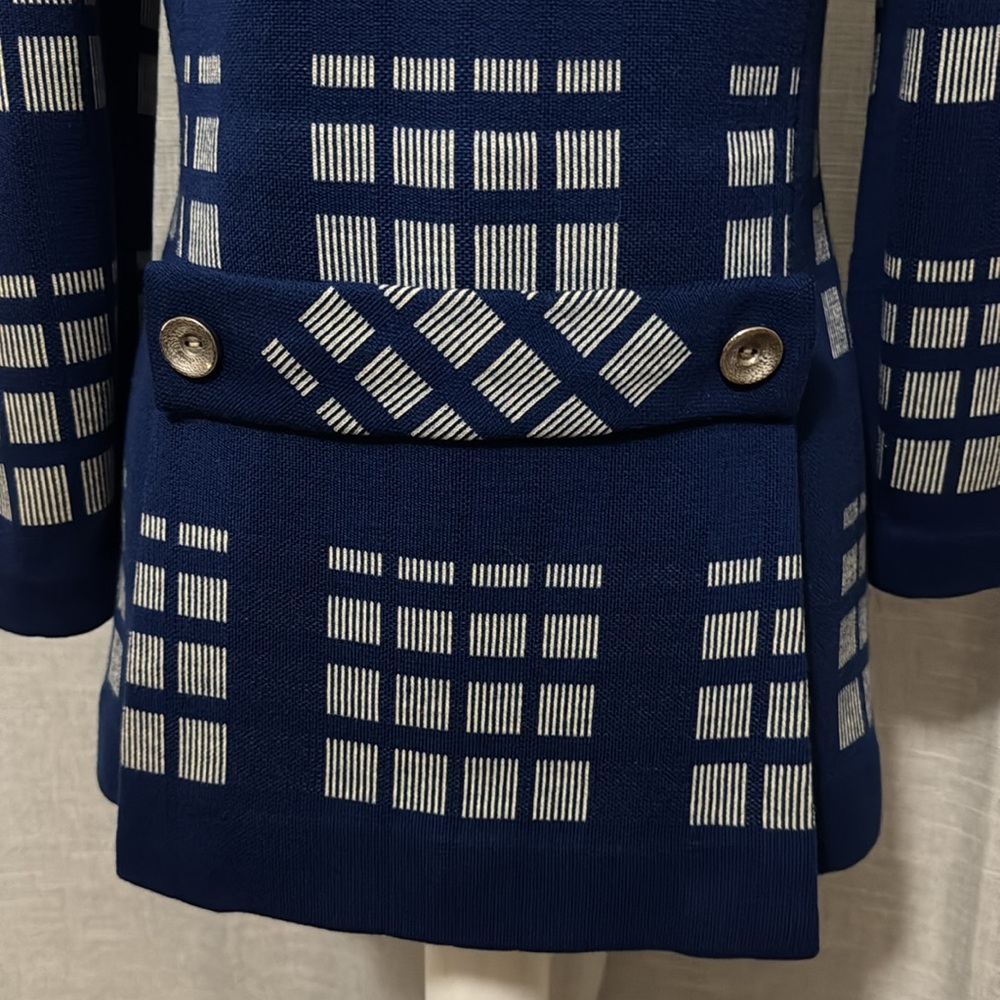 Vintage Wool Sweater Jacket-Blue/White-Button Front-MCM Vibes-Sz 8 - Picture 10 of 16